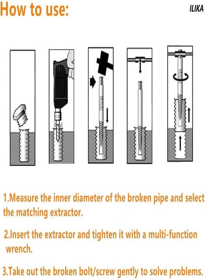 ILIKA Screw Extractor Set - Damaged & Broken Screw Remover Kit | Drill Bits & Bolt Extractor Easy Out Tool for Screw Removal & Damaged Bolts (Pack of 6) - Image 5